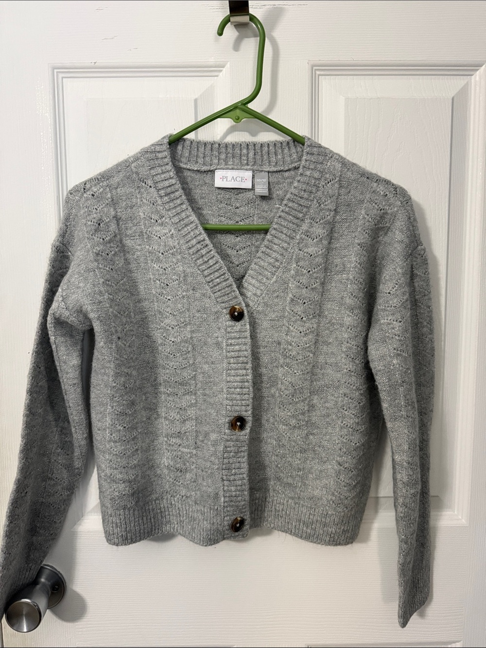 Place Light Gray V-Neck Cable Knit Button Cardigan